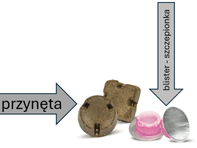 Zdjęcie pokazujące wygląd szczepionki oraz przynęty