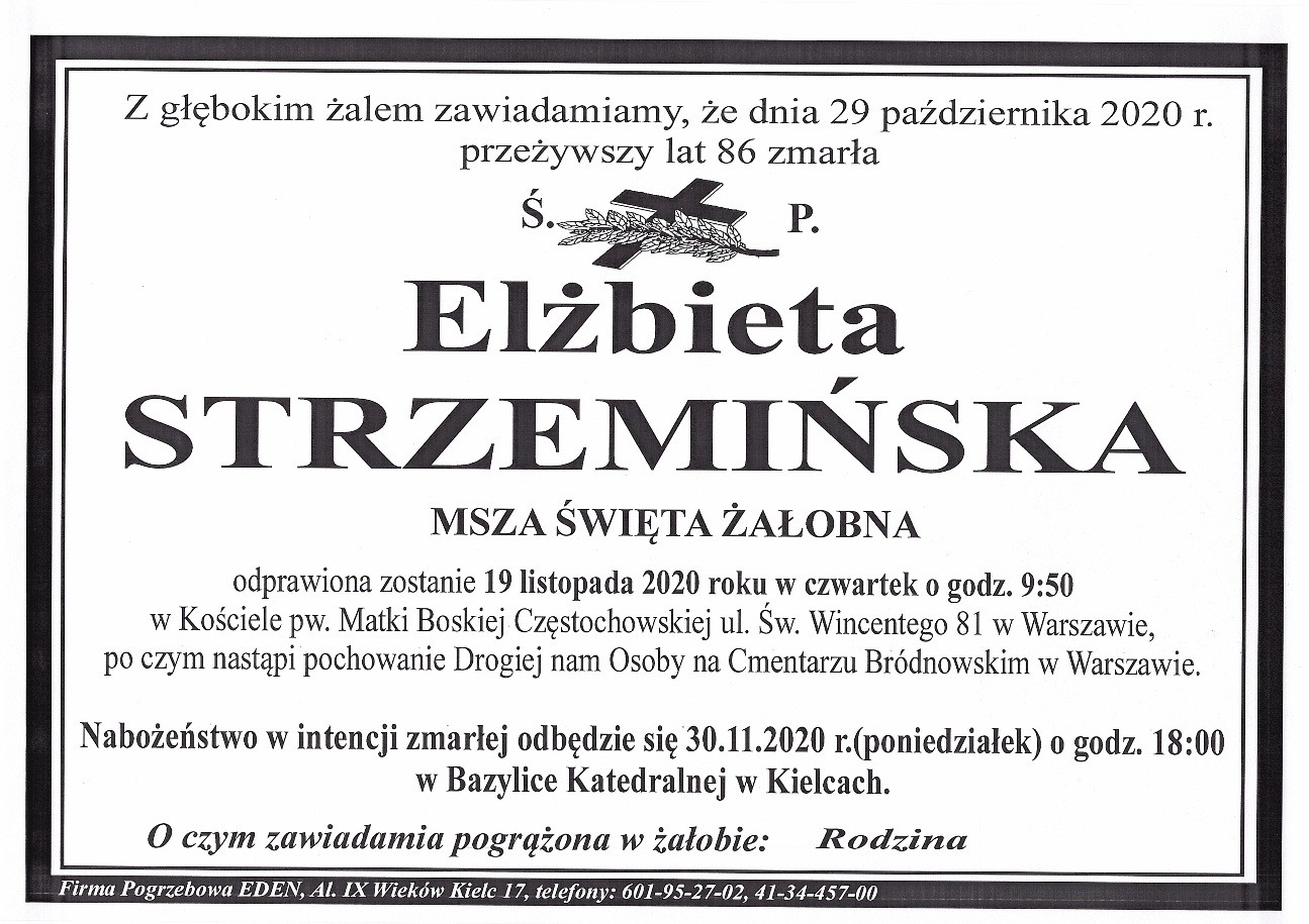 Elżbieta Strzemińska - nekrolog